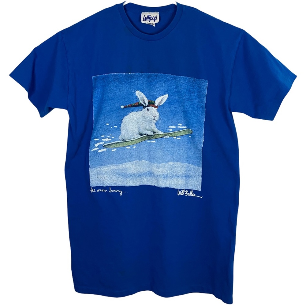 Vintage Single Stitch Will Bullas Bunny Snowboard Graphic Blue Tee Lollipop OSFM